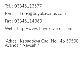 Byk Avanos Hotel iletiim bilgileri